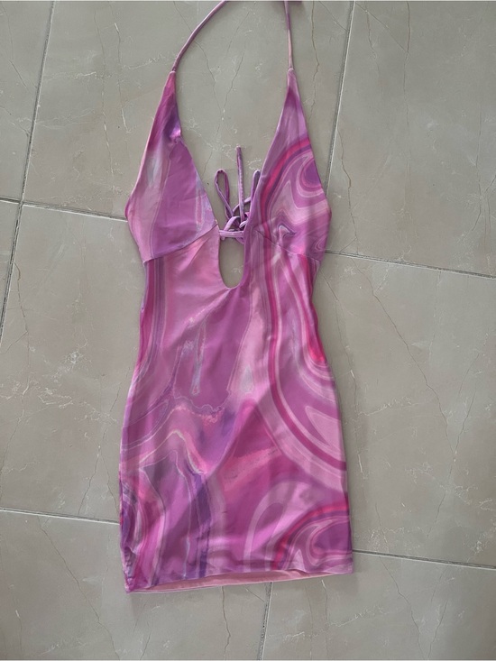 Tiger Mist Dresses & Skirts - Tiger Mist Pink Halter Mini Dress with Swirl Detail